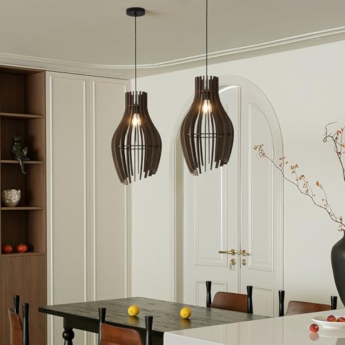 SUNLLOK Farmhouse Large Pendant Light for Kitchen Island, Industrial Woven Wicker Ceiling Hanging Lamp, Wood Basket Lampshade Chandelier for Living Room, Dining Room, Bar, Restaurant (Farmhouse)
