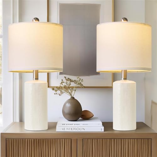 G-SAFAVA 20.5" Small Table Lamps for Living Room Lamp Set of 2 Ceramic Lamps for Bedroom Bedside Lamps Modern Boho Lamps for Night Stands Farmhouse Nightstand Lamp Side End Table Lamp, White - color: White
