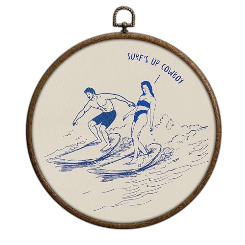 Western Coastal Cowboy Wall Decor, Coastal Cowgirl Room Decor, Printed Canvas Wall Hanging for Bedroom Kitchen Office, Round Wall Decoration, Living Room Wall Art, Circular Wall Hanging with Hooks,7 - color: Western CoastalCoastal06