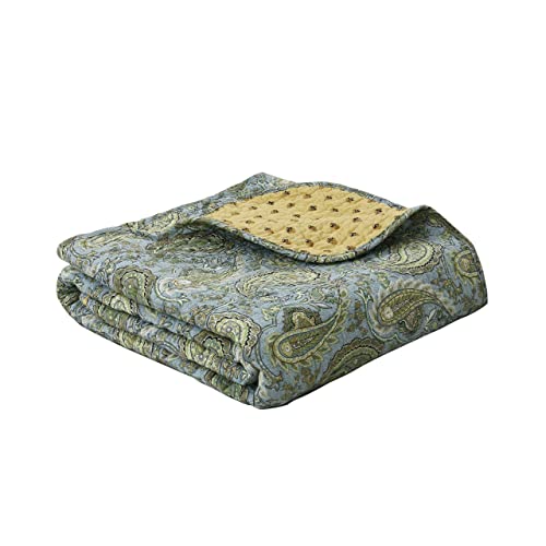 Cozy Line Home Fashions Green Paisley Reversible 100% Cotton Quilted Throw Blanket 60" x 50" Machine Washable and Dryable(Green Paisley) - color: Green Paisley