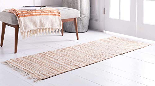 Unique Loom Chindi Cotton Collection Soft Hand Woven Natural Fiber Striped Area Rug, 2 ft x 6 ft, Beige/Ivory (Pack of 2) - color: Beige/Ivory, size: Runner 2' 0" x 6' 0" (Pack of 2)