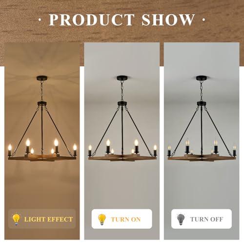 L45'' Rustic Oak Square Wood Chandeliers Farmhouse 6-Light Rectangular Candle Chandelier Unique Long Ceiling Pendant Light for High Ceiling Living Dining Room Foyer Kitchen Island,E12 - color: Golden Oak, size: 45 inches
