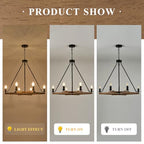 L45'' Rustic Oak Square Wood Chandeliers Farmhouse 6-Light Rectangular Candle Chandelier Unique Long Ceiling Pendant Light for High Ceiling Living Dining Room Foyer Kitchen Island,E12 - color: Golden Oak, size: 45 inches