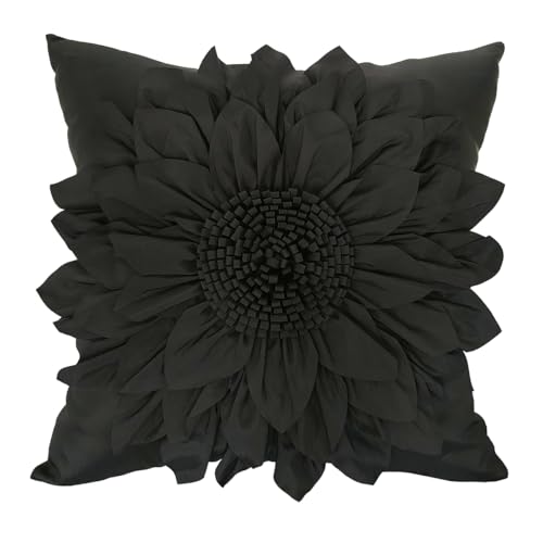 Bella's Giftshop Black Decorative Throw Pillow Covers 18x18 Inch for Bed Sofa Couch, Handmade 3D Accent Sunflower Floral Pillowcase, Living Room Decor - color: Black