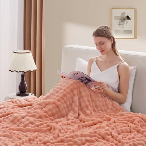 3D Bubble Plush Blanket Textured Fleece Throw Soft Warm Cozy Blanket Couch Bed Throw Pink 50x60 Inches - color: Petal Pink, size: Throw(50"x60"）