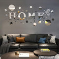 JEPELUS 37 Pieces 3D Mirror Wall Decor Home Sign Letters and Round Shape, Acrylic Acrylic Mirror Wall Stickers Decorative Art Decals for Home Living Room Bedroom Farmhouse Decoration (Silver)