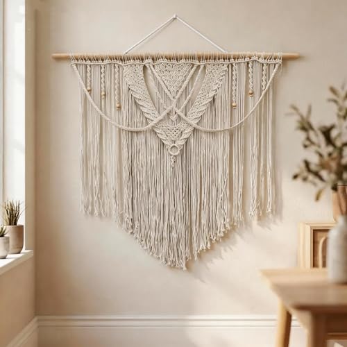 Large Macrame Wall Hanging Macrame Wall Decor Tapestry For Headboard Bedroom Livingroom Boho Fiber Home Art (White-D) - color: White-D