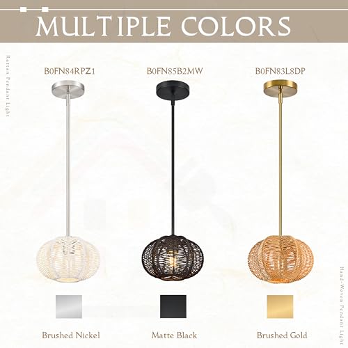 Mini Rattan Pendant Light Hemp Rope Rattan Light Fixture Woven Pendant Wicker Chandelier Boho Chandelier for Bedroom Kitchen Island - color: 8.7" Natural