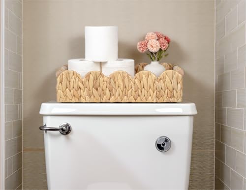 Kriitools Decorative Toilet Paper Storage Basket, Modern Farmhouse Home Decor Scalloped Basket for Organizing, Pantry Baskets for Shelves, Countertop, Living Room, w/Wood Handles, Natural, 2 Sizes - size: Medium