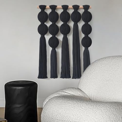 Jakalin Macrame Wall Hanging Black Boho Wall Art Tassel Wall Decor Modern Fiber Wall Art for Living Room Bedroom Office - color: Black