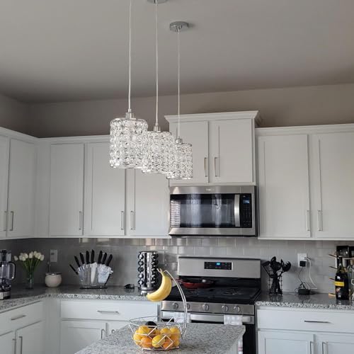 TISLYCO Modern Crystal Pendant Light Fixtures Set of 2, Ceiling Hanging Crystal Chandelier Over Kitchen Island Sink Lighting,Chrome Pendant Lighting For Dining Room, Bathroom, Hallway, EntryWay,Closet - color: 5.9"x5.5"-2*Silver pendant light
