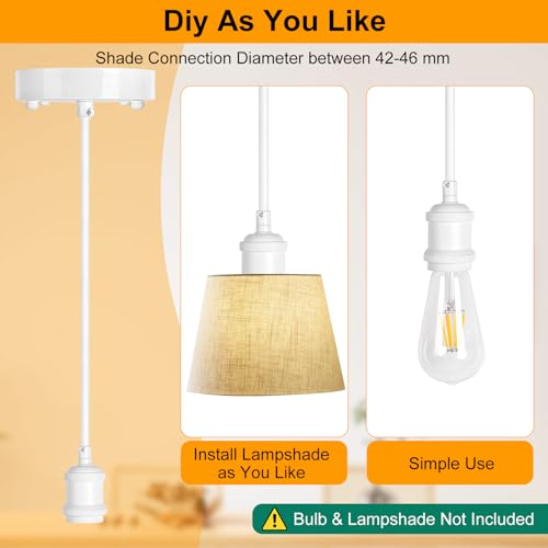 Upgraded White Pendant Light kit, UL E26/E27 Lamp Socket with Aluminium Enclosure Pendant Light Cord, Industrial Hanging Light Cord Kit with Adjustable Length, Mini Edison Retro Lamp Socket