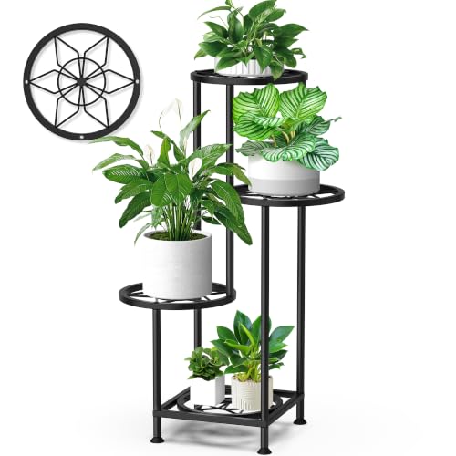 4 Tier Plant Stand Indoor Outdoor, Metal Flower Shelf Display Holder, Multiple Plants Corner Tall Flower Holders for Patio Balcony Porch Garden Living Room (Diamond Black) - color: Diamond Black, size: 4 Tier