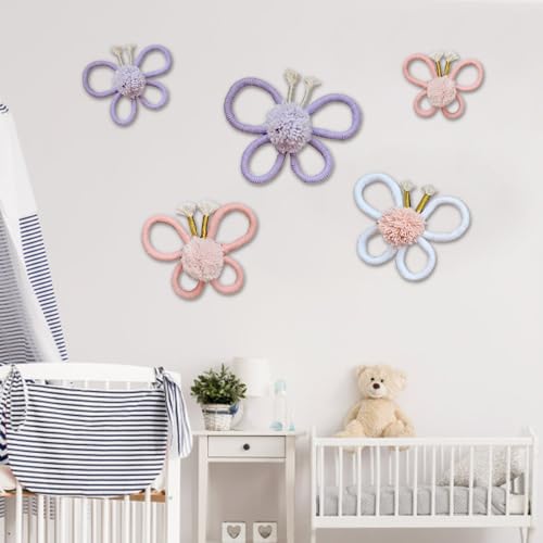 Woven Wall Decor, Cotton Bohemian Butterfly Shaped Wall Hanging Plaque Flower Room Wall Signs for Home Nursery Bedroom Farmhouse Bathroom Decorations