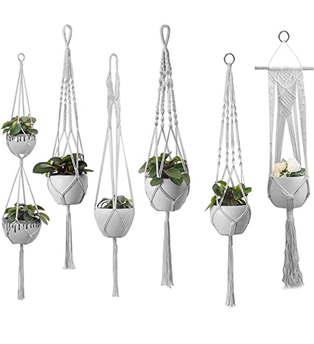 Plant Hanger Indoor, Macrame Plant Hangers Indoor Macrame Hanging Planters for Indoor Plants - 6 Pack Hanging Plant Holders Indoor Hanging, Macromay Plant Hangers for Indoor Plant Hanger,Gray - color: Gray, size: Pack of 6