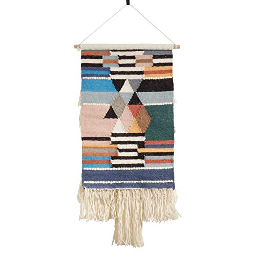 SARO LIFESTYLE Bohem Collection Textured Woven Wall Hanging with Fringe Design, 18" x 40", Multi