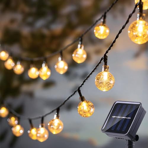 Solar String Lights, Small Crystal Ball ，Outdoor String Light 60 LED 40ft 8 Lighting Modes Waterproof Solar Powered Patio Solar Light for Garden Yard Porch Wedding Party Decor (Warm White) - color: Warm White