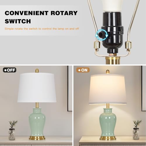 Ruzectt Green Ceramic Lamps Set of 2, 23" Modern Table Lamps for Living Room, Classic Bedside Lamp with Ginger Jar Design, Elegant Bedroom Lamp for Night Stand Desk Side End Table Home Decor - color: Green