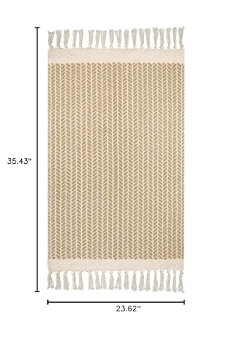 Lahome Boho Bathroom Rugs, Small 2x3 Front Door Mat Lightweight Kitchen Rug Woven Cotton Area Rug with Tassels, Farmhouse Non Shedding Washable Throw Rug Low Pile Carpet for Entry Laundry, Khaki - color: Khaki, size: 2' x 3' (Rectangular)