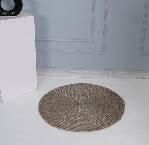 Handmade Natural Fiber Round Collection 2' Round Natural Handmade Boho Charm Farmhouse Jute Area Rug (Gray) - color: Grey