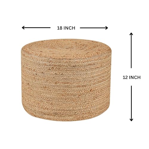 Jute Pouf Ottoman - Briaded Boho Pouf Ottoman Foot Rest - Poofs/Ottomans Furniture Decor - Ottomans Pouffe for Bedroom - Poufs for Living Room - (18"x18"x12")