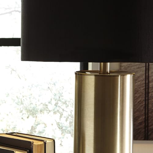 Signature Design by Ashley Jacek Contemporary Table Lamp, 2 Count, 3 Way Switch, Metal, Poly Resin and Drum Shade, 15" W x 15" D x 27.25" H, Gray & Brass Finish - color: Gold