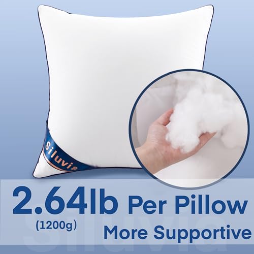 Siluvia 24x24 Pillow Inserts Set of 2 Square Throw 24 Euro Pillows with 100% Cotton Cover for Sofa, Couch, and Bed - White - size: 24x24 Inch (Pack of 2)
