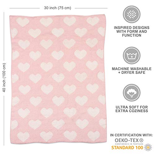 Living Textiles Pink Hearts Chenille Soft Baby Blanket Reversible Premium Cozy Fabric for Best Comfort - for Infant,Toddler,Newborn,Nursery,Girl,Throw,Crib,Stroller,Gift, Pink Hearts 40x30 - color: Pink Hearts