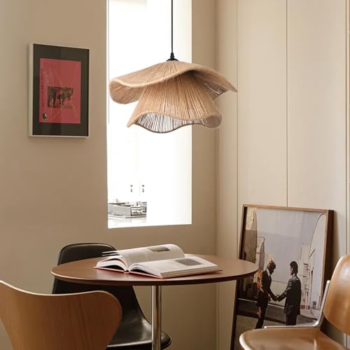 Arturesthome Rustic Pendant Light Fixture, Woven Jute Rope Lampshade Coastal Hanging Lighting, Adjustable Vintage Farmhouse Chandelier Lamp Shade for Kitchen Island Dining Room - size: 15.7"*9.8"