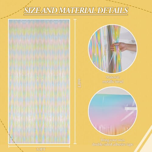 DECOCKRAT 2 Pack Foil Fringe Backdrop - Pastel Rainbow Shiny Tinsel Curtains for Party Decoration/Photo Booth Props - 3.3x6.6 FT Metallic Foil Backdrop for Birthday, Wedding, Graduation, Christmas. - color: Pastel Rainbow