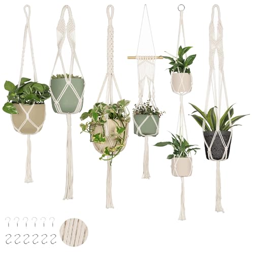 Nook Theory 6-Pack Macrame Plant Hangers with 12 Hooks - Hanging Planters for Indoor Plants, Boho Macrame Hangers Indoor Outdoor, Decorative Plant Hanger Indoor (Cream) - color: 6-pack Cream