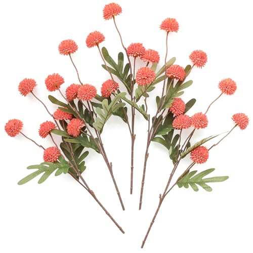 Floroom 5pcs Coral Orange Faux Silk Mums Artificial Flowers, Bulk Fake Small Mini Chrysanthemums with Stems for DIY Wedding Centerpieces Floral Arrangements Vase Fillers Home Decorations - color: Coral Orange, size: 5pcs