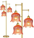 QIYIZM Pink Floor Lamp for Living Room,Bedroom,Gold Mid Century Modern Standing Lamp Brass Tree 3 Light Tall Floor Lamps Floor Lights Glass Flower Lamp Shade Girls Kids Boho Bohemian - size: 24-Floor Lamp