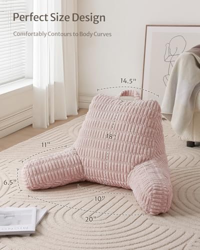 Blissful Diary Reading Pillow, Backrest Pillow with Shredded Memory Foam for Adult & Children, Designed for Bed and Couch Sitting Up, Includes Arms, Pockets and Washable Cover, Pale Pink - color: Textured Pale Pink, size: Standard(18inch)