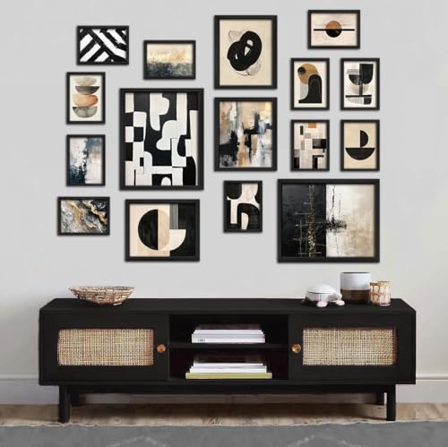 ANERZA 16 PCS Black and White Abstract Wall Art Decor, Minimalist Gallery Wall Prints for Bedroom, Boho Posters for Living Room Aesthetic, Collage Kit Pictures, Dorm Home Decor - color: Black and White, size: 11"x14" Unframed
