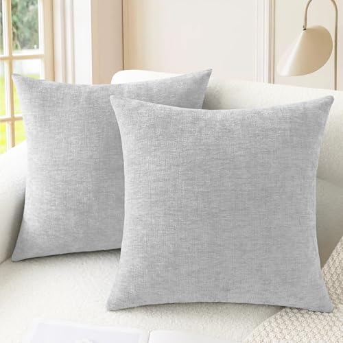 CaliTime Throw Pillow Covers Decorative 16 X 16 Inches Pack of 2 Cozy Chenille Cushion Case for Couch Sofa Bed Living Room Home Moonbeam Gray - color: Moonbeam Gray, size: 16" x 16" (Pack of 2)