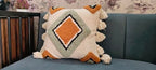 Boho Decorative Throw Pillow Cover, Cream, Tufted Diamond Pattern with Tassels, Square, Bohemian Style