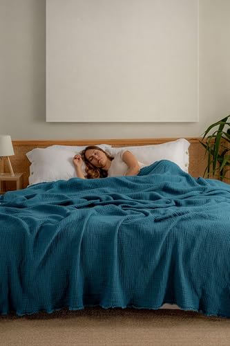 Muslin Blanket - Pure 100% Turkish Cotton Airy Soft Light Versatile Gauze Throw Blanket for Bed, Couch, Sofa (Petrol Blue, Twin XL Size (71" x 95" inch)) - color: Petrol Blue, size: Twin XL Size ( 71" x 95" inch )