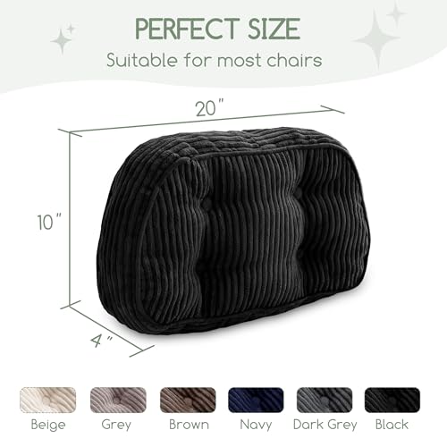 HIGOGOGO Lumbar Support Pillow for Recliner Chair/Accent Chair/Couch/Office Chair, Tufted Corduroy Back Support Cushion for Elderly, Recliner Cushions for Back Rest, Pain Relief, Reading, Black - color: Black