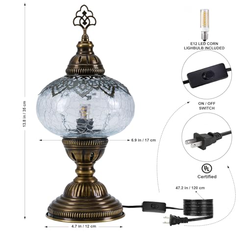 Cracked Clear Moroccan Mosaic Table Lamp – Handmade Turkish Glass, Light Bulb Included, Boho Chic Bedside & Living Room Accent - color: Crack Clear-69
