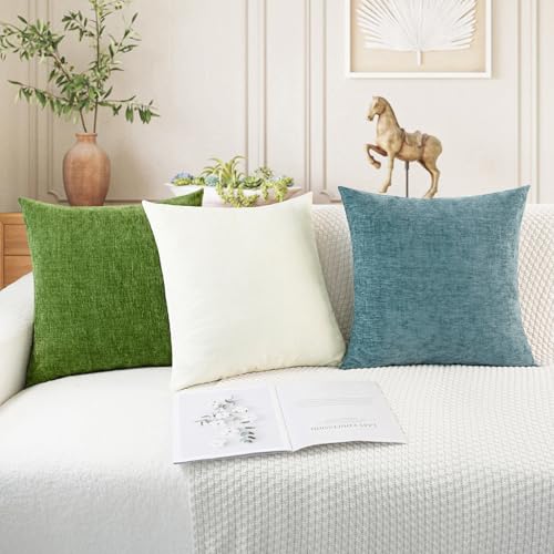 CaliTime Throw Pillow Covers Decorative 16 X 16 Inches Pack of 2 Cozy Chenille Cushion Case for Couch Sofa Bed Living Room Home Cream - color: Cream, size: 16" x 16" (Pack of 2)
