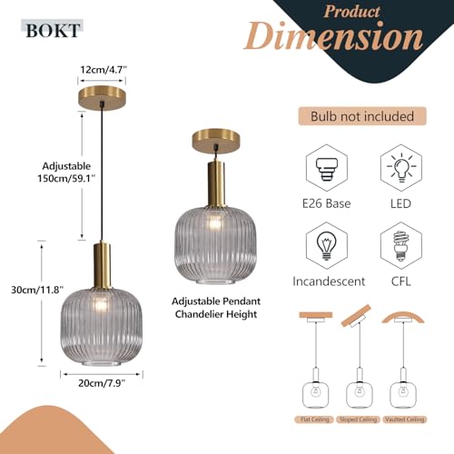 BOKT Modern 1-Light Gold Globe Pendant Light Mid Century Smoke Gray Ceiling Pendant Lighting Glass Ball Round Pendant Lamp Single Brushed Brass Pendant Light Fixture Kitchen Island (Smoke Gray) - color: Smoke Gray