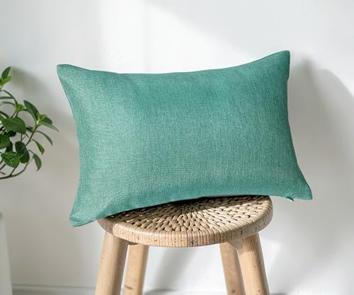 Aiking Home Imitation Burlap Lumbar Pillow Cover 12x18 Inch Vintage Faux Linen Rustic Natural Look, 1 Piece Elegance Farmhouse Style Accents Pillow Case for Indoor Use, Aqua - color: Aqua, size: 18" x 12" (Pack of 1)