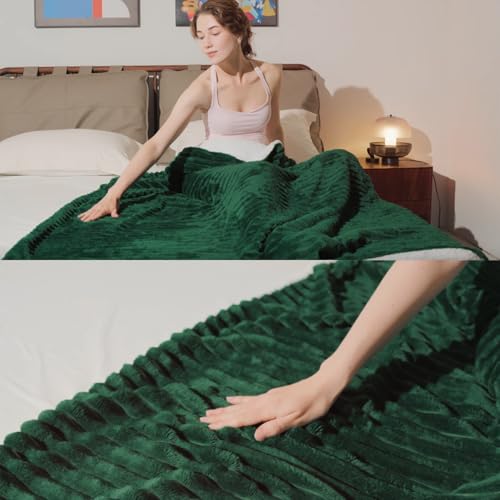 Green Sherpa Fleece Throw Blanket 60”×80” for Couch Sofa Bed,Double Side Soft Fuzzy Cozy Plush Thick Flannel Blanket with Striped Design,Gift for Adults,Woman,Girls - color: Green, size: 60×80inch