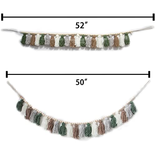 Tassel Garland - Boho Tassel Garland with Wood Beads - Wall Decor for Dorm, Girls Room and Nursery Room - Olive Green (50 inch) - size: 50 inch
