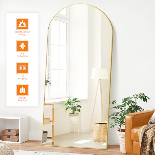 TRAHOME Full Length Arched Mirror, 75"x35" Standing Floor Full Body Mirror for Wall with Aluminum Alloy Frame for Bedroom, Living Room, Dressing Room(Gold) - color: Gold, size: 75"L x 35"W