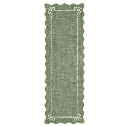 GarveeHome Scalloped Bow Rug for Living Room, Solid Green Rug for Dorm, Washable Runner Rug 2.5x8 Soft Low Pile Non Slip Scalloped Rugs for Nursery Bedroom Decor Hallway Entryway Playroom - color: Green, size: 2'6" x 8' (Rectangular)