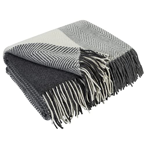 LYHome Merino Wool Blanket - Warm Throw for Cold Weather, Warmest Travel Outdoor Camping Blankets, Picnic Army and Military Throws, Comforter Soft & Cozy (55" x 79" Dark Grey - Grey - White Squares) - color: Dark Grey - Grey - White Squares