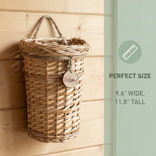 Hiceeden Wicker Hanging Wall Basket, Woven Front Door Flower Basket, Flat Hanging Storage Basket Wall Decor for Home, Garden, Pantry, Farmhouse - style: Country Rustic