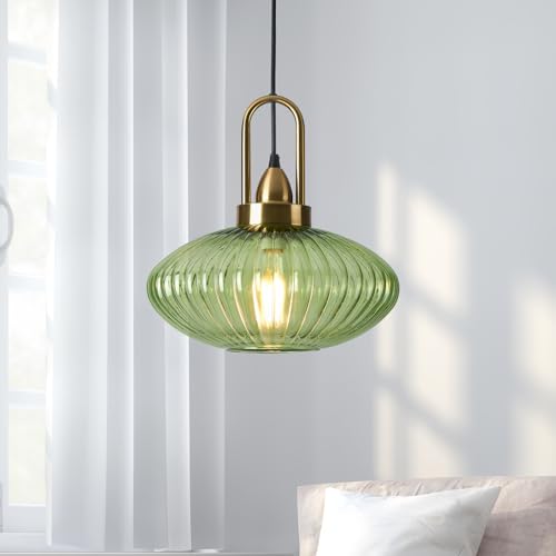 12 Inch Green Pendant Lights Vintage Chandelier Pendant Lighting Modern Mid Century Hanging Lights Adjustable Kitchen Island Light for Dining Room Bedroom Hallway - color: 12 Inch Green
